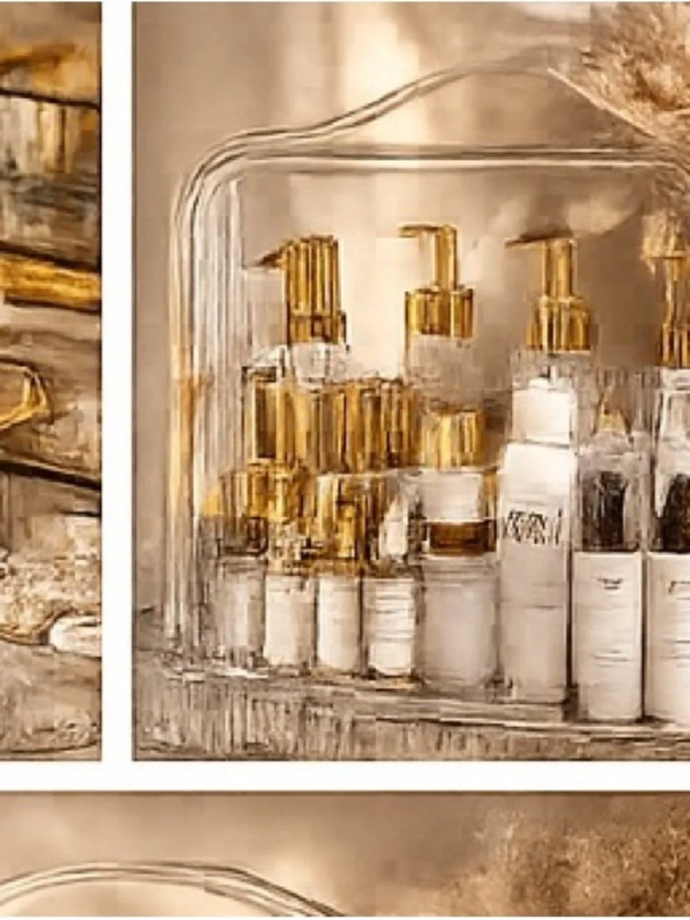 Clear Acrylic Cosmetic Organizer with Rose Gold Accents